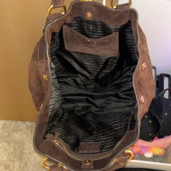 Prada suede scamosciato tote mogano - Picture 12 of 16